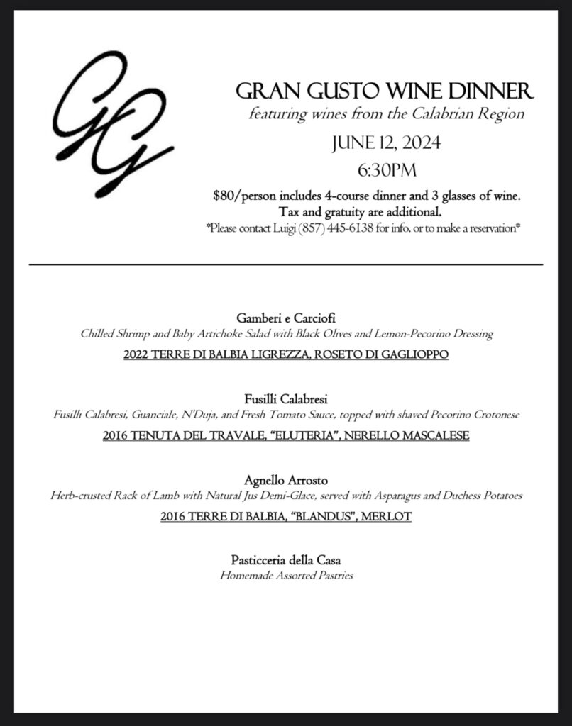 Calabrian Wine Dinner | Gran Gusto Trattoria